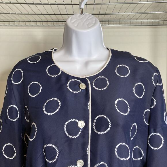 Vintage Kiva Women's Blue Circle Mod Print Midi Shirtdress Size 8 Secretary Prim - Picture 6 of 10